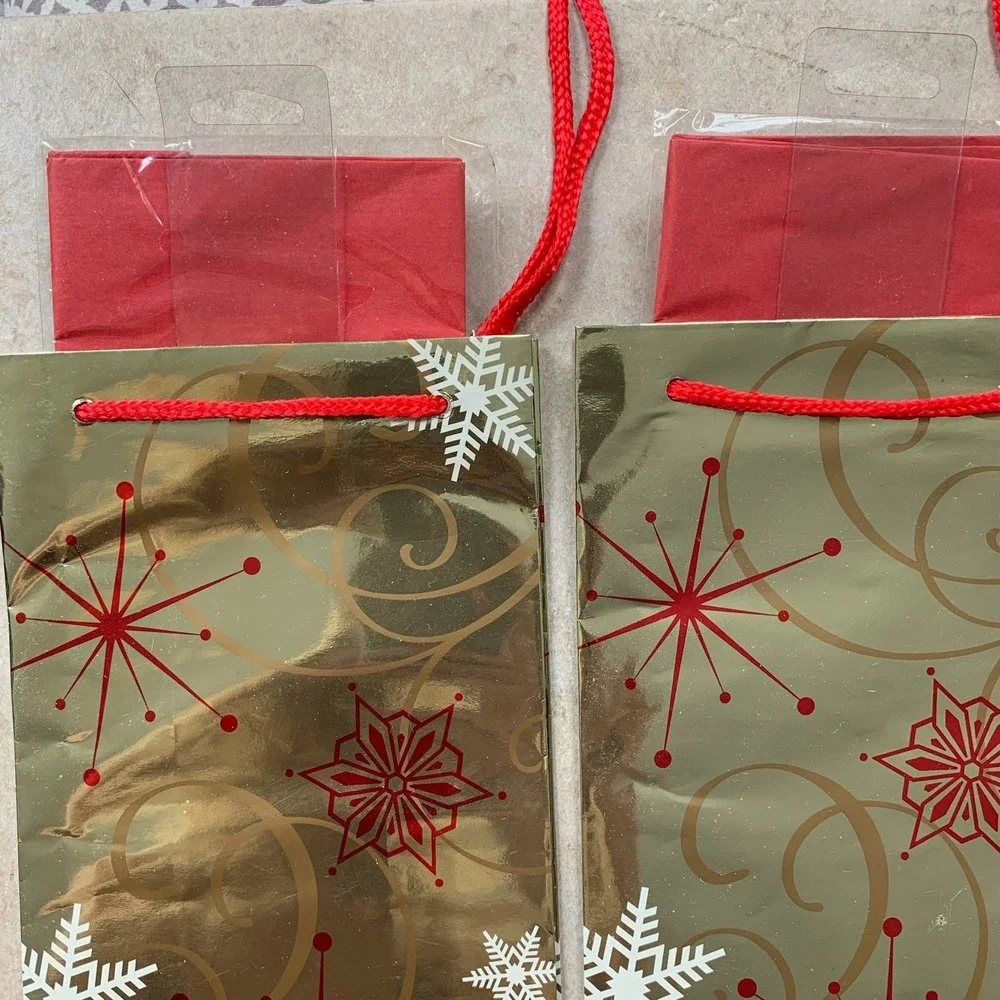Lot 3x American Greetings Christmas Winter Holiday Party Gift Bags Gold Red NEW!